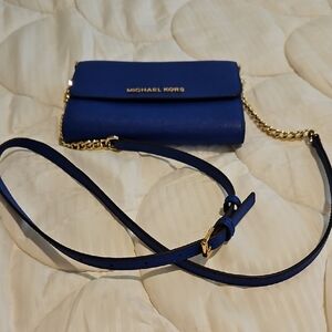 Michael Kors Royal Blue Crossbody Bag with Gold Chain